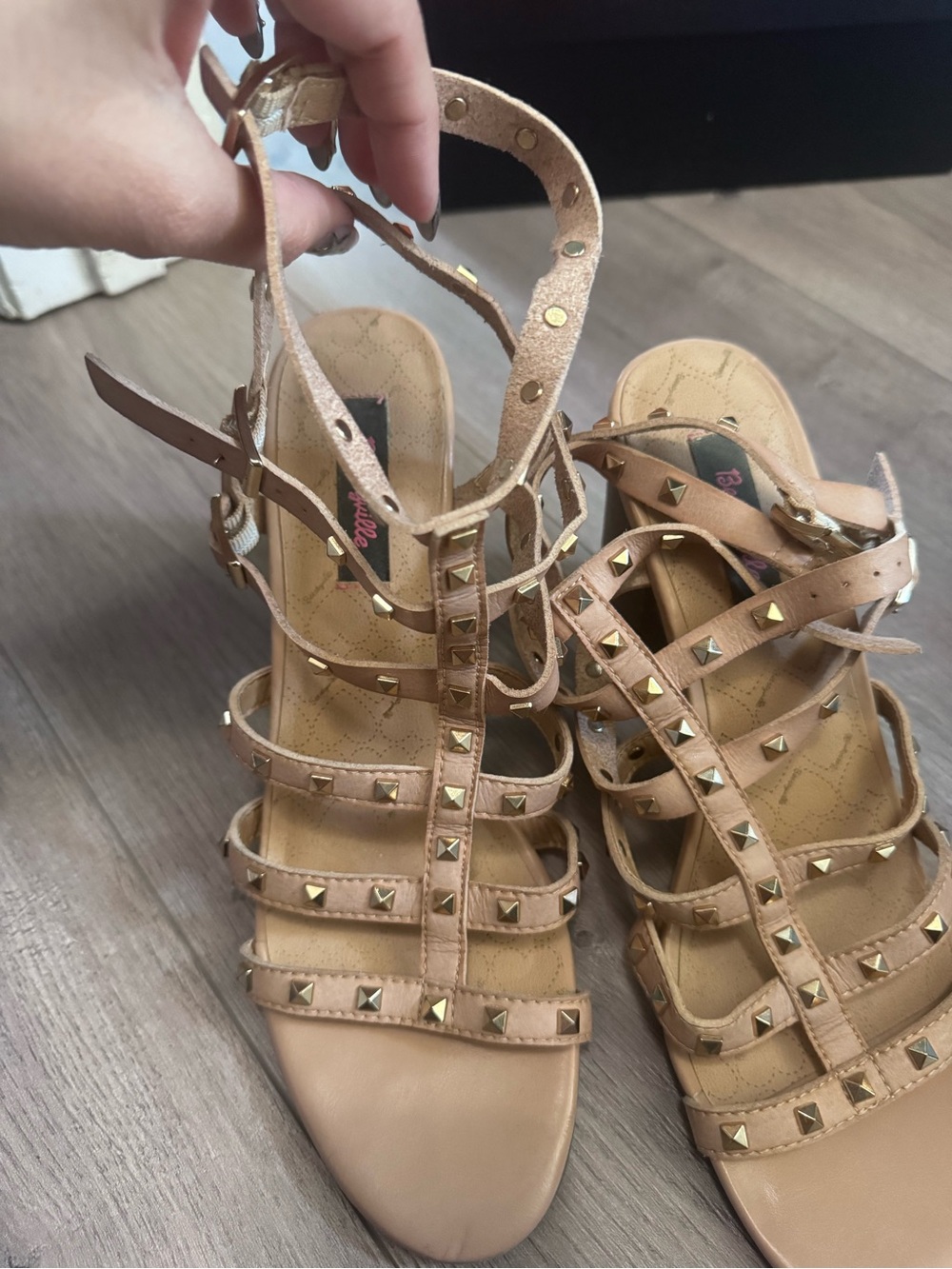 Studded Strappy Sandals in Tan